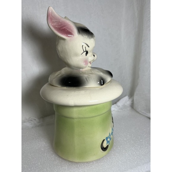 VINTAGE 1950'S RABBIT IN HAT - BISQUE USA. 12" COOKIE JAR - Picture 9 of 12